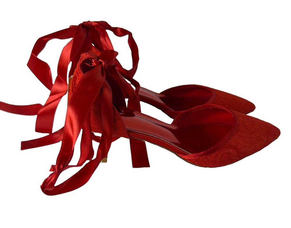 Rag & Co. Laika Lace Kitten Heel Sandals Red Sz 9